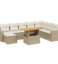 9-tlg. Garten-Sofagarnitur mit Kissen Beige Poly Rattan