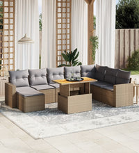 9-tlg. Garten-Sofagarnitur mit Kissen Beige Poly Rattan
