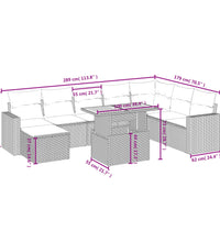 9-tlg. Garten-Sofagarnitur mit Kissen Grau Poly Rattan