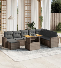 9-tlg. Garten-Sofagarnitur mit Kissen Grau Poly Rattan