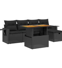 6-tlg. Garten-Sofagarnitur mit Kissen Schwarz Poly Rattan