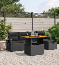 6-tlg. Garten-Sofagarnitur mit Kissen Schwarz Poly Rattan