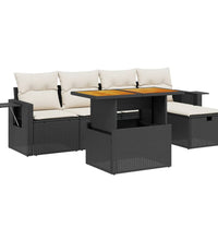 6-tlg. Garten-Sofagarnitur mit Kissen Schwarz Poly Rattan