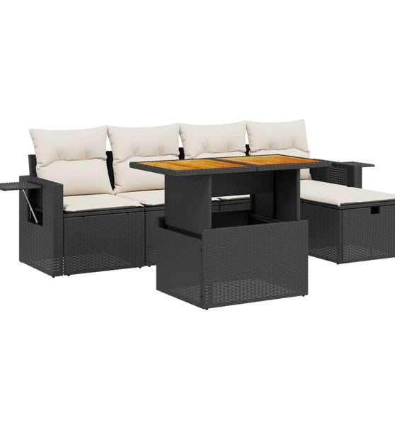 6-tlg. Garten-Sofagarnitur mit Kissen Schwarz Poly Rattan