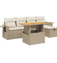 6-tlg. Garten-Sofagarnitur mit Kissen Beige Poly Rattan
