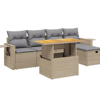 6-tlg. Garten-Sofagarnitur mit Kissen Beige Poly Rattan