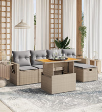 6-tlg. Garten-Sofagarnitur mit Kissen Beige Poly Rattan