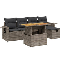 6-tlg. Garten-Sofagarnitur mit Kissen Grau Poly Rattan