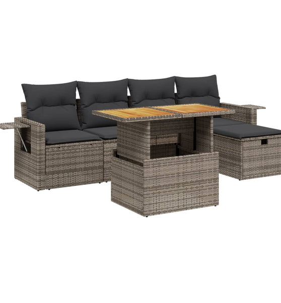 6-tlg. Garten-Sofagarnitur mit Kissen Grau Poly Rattan
