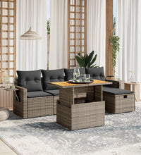 6-tlg. Garten-Sofagarnitur mit Kissen Grau Poly Rattan
