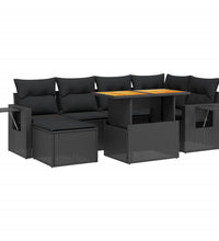 7-tlg. Garten-Sofagarnitur mit Kissen Schwarz Poly Rattan