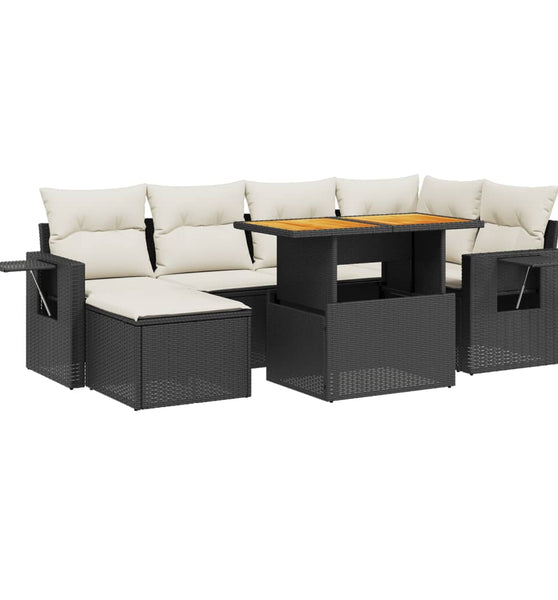 7-tlg. Garten-Sofagarnitur mit Kissen Schwarz Poly Rattan