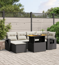 7-tlg. Garten-Sofagarnitur mit Kissen Schwarz Poly Rattan