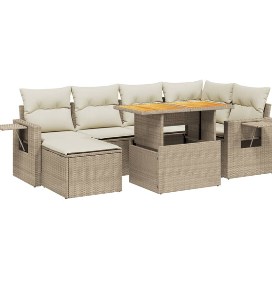 7-tlg. Garten-Sofagarnitur mit Kissen Beige Poly Rattan