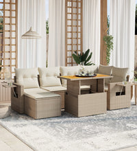 7-tlg. Garten-Sofagarnitur mit Kissen Beige Poly Rattan