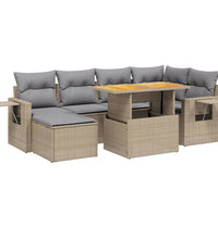 7-tlg. Garten-Sofagarnitur mit Kissen Beige Poly Rattan