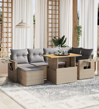 7-tlg. Garten-Sofagarnitur mit Kissen Beige Poly Rattan