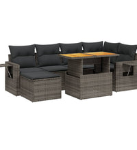 7-tlg. Garten-Sofagarnitur mit Kissen Grau Poly Rattan