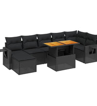 8-tlg. Garten-Sofagarnitur mit Kissen Schwarz Poly Rattan