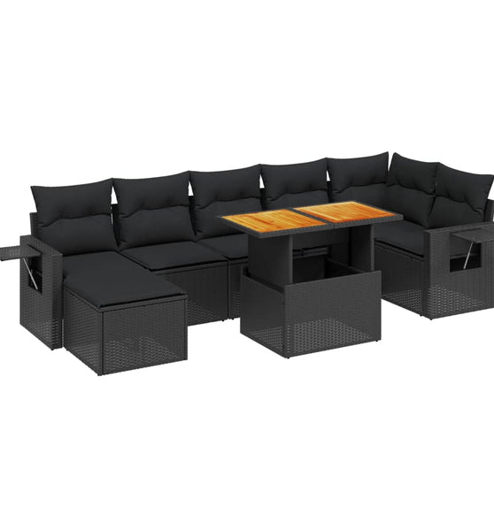 8-tlg. Garten-Sofagarnitur mit Kissen Schwarz Poly Rattan