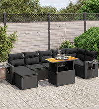 8-tlg. Garten-Sofagarnitur mit Kissen Schwarz Poly Rattan