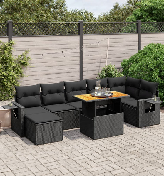 8-tlg. Garten-Sofagarnitur mit Kissen Schwarz Poly Rattan