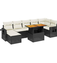 8-tlg. Garten-Sofagarnitur mit Kissen Schwarz Poly Rattan