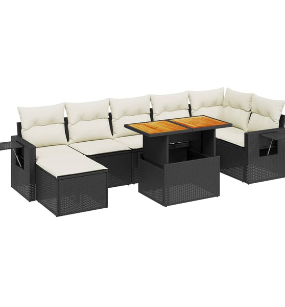 8-tlg. Garten-Sofagarnitur mit Kissen Schwarz Poly Rattan