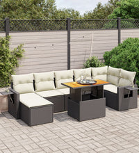 8-tlg. Garten-Sofagarnitur mit Kissen Schwarz Poly Rattan