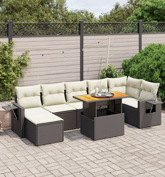 8-tlg. Garten-Sofagarnitur mit Kissen Schwarz Poly Rattan