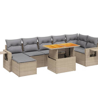 8-tlg. Garten-Sofagarnitur mit Kissen Beige Poly Rattan