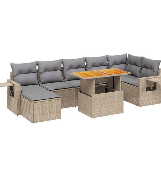 8-tlg. Garten-Sofagarnitur mit Kissen Beige Poly Rattan