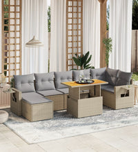8-tlg. Garten-Sofagarnitur mit Kissen Beige Poly Rattan