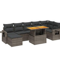 8-tlg. Garten-Sofagarnitur mit Kissen Grau Poly Rattan