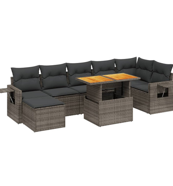 8-tlg. Garten-Sofagarnitur mit Kissen Grau Poly Rattan