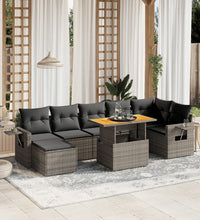 8-tlg. Garten-Sofagarnitur mit Kissen Grau Poly Rattan