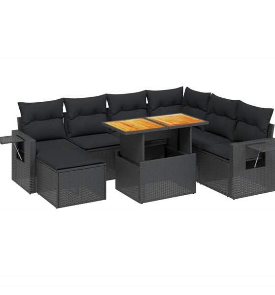 8-tlg. Garten-Sofagarnitur mit Kissen Schwarz Poly Rattan