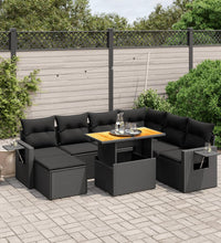 8-tlg. Garten-Sofagarnitur mit Kissen Schwarz Poly Rattan