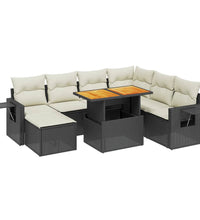 8-tlg. Garten-Sofagarnitur mit Kissen Schwarz Poly Rattan