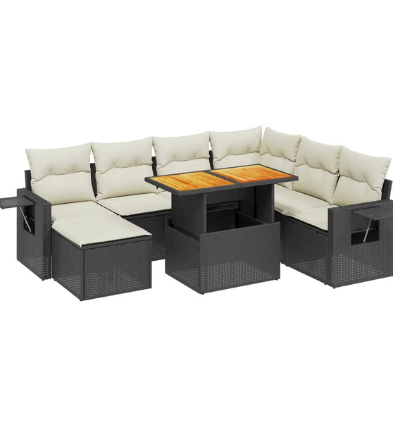 8-tlg. Garten-Sofagarnitur mit Kissen Schwarz Poly Rattan