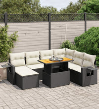 8-tlg. Garten-Sofagarnitur mit Kissen Schwarz Poly Rattan