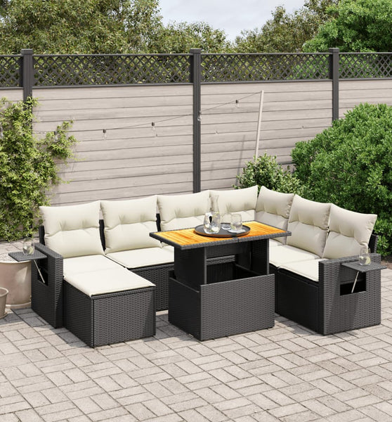 8-tlg. Garten-Sofagarnitur mit Kissen Schwarz Poly Rattan