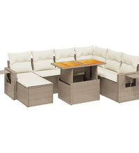 8-tlg. Garten-Sofagarnitur mit Kissen Beige Poly Rattan