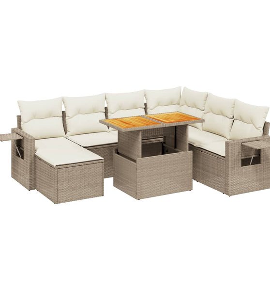 8-tlg. Garten-Sofagarnitur mit Kissen Beige Poly Rattan