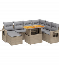 8-tlg. Garten-Sofagarnitur mit Kissen Beige Poly Rattan