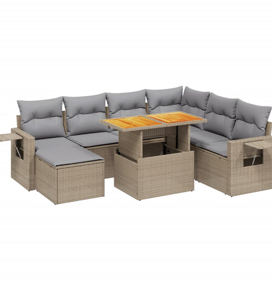 8-tlg. Garten-Sofagarnitur mit Kissen Beige Poly Rattan
