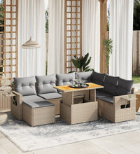 8-tlg. Garten-Sofagarnitur mit Kissen Beige Poly Rattan