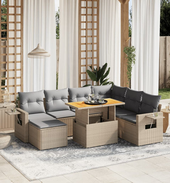 8-tlg. Garten-Sofagarnitur mit Kissen Beige Poly Rattan