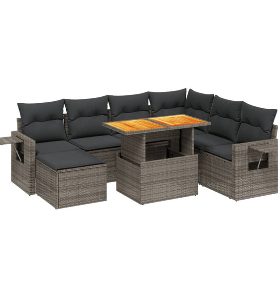 8-tlg. Garten-Sofagarnitur mit Kissen Grau Poly Rattan