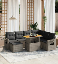 8-tlg. Garten-Sofagarnitur mit Kissen Grau Poly Rattan